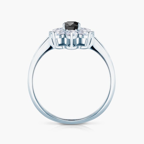 Pierścionek zaręczynowy SAVICKI: białe złoto, czarny diament, białe szafiry